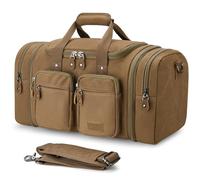 Gonex Canvas Duffle Bag for Travel, Expandable Water Resistant 50L Carry on Duffel Overnight Weekender Gym Bag with Wet Dry Separation Pocket & Suitcase Handle Sleeve, Coffee, Large-50L