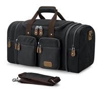 Gonex Canvas Duffle Bag for Travel, Expandable Water Resistant 50L Carry on Duffel Overnight Weekender Gym Bag with Wet Dry Separation Pocket & Suitcase Handle Sleeve, Dark Grey, Large-50L