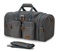Gonex Canvas Duffle Bag for Travel, Expandable Water Resistant 50L Carry on Duffel Overnight Weekender Gym Bag with Wet Dry Separation Pocket & Suitcase Handle Sleeve, Grey, Large-50L
