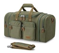 Gonex Canvas Duffle Bag for Travel, Expandable Water Resistant 50L Carry on Duffel Overnight Weekender Gym Bag with Wet Dry Separation Pocket & Suitcase Handle Sleeve, Army Green, Large-50L