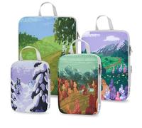 Gonex Compression Packing Cubes, 4-Piece Expandable Travel Organisers | Unique Printed Design, Ripstop Fabric, Double-Zip Compression, Lightweight, Easy Organisation