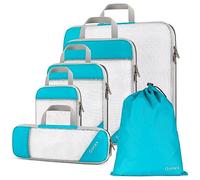 Gonex Compression Packing Cubes, 6 PCS Travel Luggage Packing Organizers with Mesh Extensible Suitcase Organiser for Travel, Blue