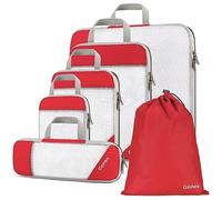 Gonex Compression Packing Cubes, 6 PCS Travel Luggage Packing Organizers with Mesh Extensible Suitcase Organiser for Travel, Red