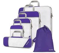 Gonex Compression Packing Cubes, 6 PCS Travel Luggage Packing Organizers with Mesh Extensible Suitcase Organiser for Travel, Purple