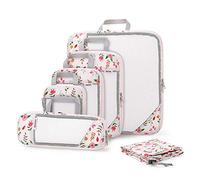Gonex Compression Packing Cubes, 6 PCS Travel Luggage Packing Organizers with Mesh Extensible Suitcase Organiser for Travel, Floral Pink