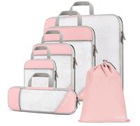 Gonex Compression Packing Cubes, 6 PCS Travel Luggage Packing Organizers with Mesh Extensible Suitcase Organiser for Travel, Pink