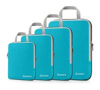 Gonex Compression Packing Cubes Extensible Organizer Bags For Travel Suitcase Organization Set of 4 Bags, Zipper, Turquoise