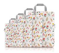 Gonex Compression Packing Cubes Extensible Organizer Bags For Travel Suitcase Organization Set of 4 Bags (Floral Pink)