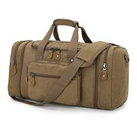 Gonex Expandable Canvas Duffle Bag for Men, 40L/50L Large Holdall, Multi-Pockets, Overnight Weekend Bag, Unisex Travel Duffle, Weekender Bag, Coffee