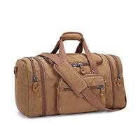 Gonex Expandable Canvas Duffle Bag for Men, 40L/50L Large Holdall, Multi-Pockets, Overnight Weekend Bag, Unisex Travel Duffle, Weekender Bag, Coffee