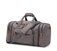 Gonex Expandable Canvas Holdall - 40L / 50L Large Duffel Bag with Multi-Pockets, Overnight Weekend Bag, Unisex Weekender for Men & Women, Grey