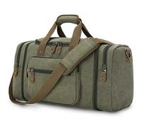 Gonex Expandable Canvas Holdall Bag - 50L / 60L Large Duffel - Multi-Pockets, Overnight Weekend Bag - Unisex Weekender - Army Green
