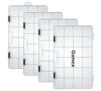 Gonex Fishing Lure Tackle Box, 4 Packs 24 Grids with Adjustable Dividers Transparent Plastic Box 3700 Storage Organizer Box for Fishing Lure Bait Hook Jewelry Craft Beads Earring Container
