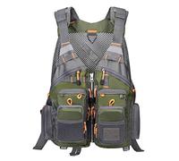 Gonex Fly Fishing Vest for Men and Women, Adjustable Comfortable Vest with Multi-Pockets and Reflective Stripes for Gears in Fly, Trout, and Kayak Fishing, Green+Grey