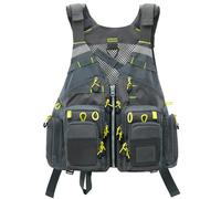 Gonex Fly Fishing Vest for Men and Women, Adjustable Comfortable Vest with Multi-Pockets and Reflective Stripes for Gears in Fly, Trout, and Kayak Fishing, Grey+Yellow