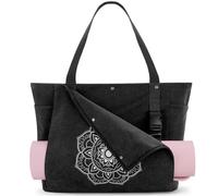 Gonex Yoga Mat Bag, Yoga Gym Bag Tote Bag with Multi Pockets for Women Men, Canvas Yoga Mat Carrier Take in Out Mat Easily for Pilates Travel Workout Office, Black, Extra Large