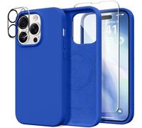 GONEZ for iPhone 14 Pro Case, Compatible with Magsafe, with Screen Protector + Camera Lens Protector, Soft Anti-Scratch Microfiber Lining, Shockproof Liquid Silicone Phone Cover, Klein Blue