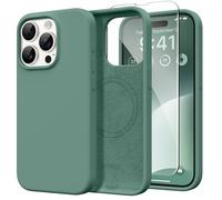 GONEZ Magnetic for iPhone 15 Pro Case, Silicone Cover Midnight Green | Compatible with MagSafe, Screen Protector, Microfiber Lining, 3 Layers Soft Gel Rubber Shockproof Slim 6.1"