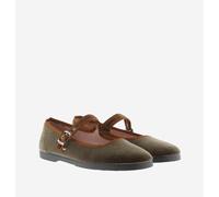 Gong-Fu Mercedes Mary Jane Ballet Pumps in Velvet Khaki