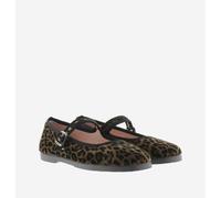 Gong-Fu Mercedes Mary Jane Ballet Pumps in Velvet Leopard Print