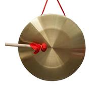 Gong Instrument, 12.6 Inch Chinese Gong with Beater and Red Hanging Ribbon Traditional Percussion Copper Gongs for Celebration, Party, Festivals