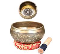 Gong,Tibetan Singing Bowl Set,Carved with Crossed Vajra,For Sound Healing,Meditation,Yoga,Relaxation,Chakra Balance,Handmade in Nepal(Five Buddha,10.5cm(4.13in))