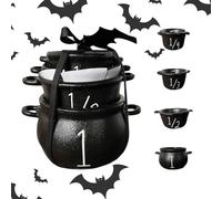 Gonggi 4PCS Mini Witch Cauldron Set, Halloween Plastic Measuring Cups Baking Tools Spooky Witches Bowls, Halloween Kitchen Party Decorations and Supplies
