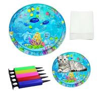 Gonggi Cat Water Mat, 5mm Thickened 105 * 105cm WaterBed for Cats, Water Sensory CatPlay Cushion with Fish, Tummy Time Cat Mat with 1 Color Pump & 5 Repair Patches