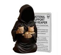 Gonggi Gothic Reaper Emotional Support Figurine, Halloween Grim Resin Sculpture Ornaments, Hand-Painted the Reaper Statues Accessories with Encouragement Gift Card Desk Decoration Decor (Black-B)