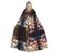 Gongjuy American Flag Eagle Fireworks Adult Party Cloak Clothing Accessories, Adult Halloween Wizard Plus Size Hooded Horror Cloak