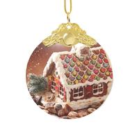 Gongjuy Christmas Gingerbread Like Village House Alloy Diameter 76mm Metal Buckle Glass Round Pendant Tray Baffle Christmas Tree Decorations