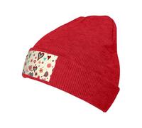 Gongjuy Colorful Heart Pattern Classic Winter Hats for Men,Women Without Eaves, Padded Warm Lining, Gifts for Parents,Friends. Red