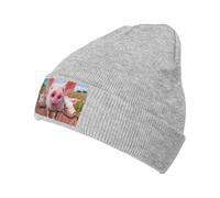 Gongjuy Funny Cute Pig Classic Winter Hats for Men,Women Without Eaves, Padded Warm Lining, Gifts for Parents,Friends. Gray
