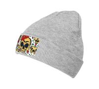 Gongjuy Skulls and Flowers Classic Winter Hats for Men,Women Without Eaves, Padded Warm Lining, Gifts for Parents,Friends. Gray