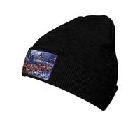 Gongjuy Snow Night Santa and Deer Classic Winter Hats for Men,Women Without Eaves, Padded Warm Lining, Gifts for Parents,Friends. Black
