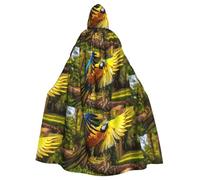 Gongjuy Yellow Wings Blue Parrot Adult Party Cloak Clothing Accessories, Adult Halloween Wizard Plus Size Hooded Horror Cloak
