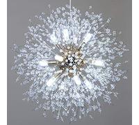 GONGKAI Globe Crystal Chandelier LED Electroplated Firework Pendant Light Modern G9 Bulb Base Dandelion Hanging Lamp For Living Room Restaurant,Chrome+WhiteLight-12Heads55cm