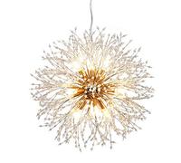 GONGKAI Globe Crystal Chandelier LED Electroplated Firework Pendant Light Modern G9 Bulb Base Dandelion Hanging Lamp For Living Room Restaurant,Gold+WhiteLight-12Heads65cm