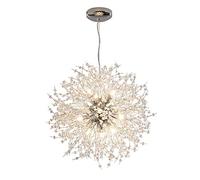 GONGKAI Globe Crystal Chandelier LED Electroplated Firework Pendant Light Modern G9 Bulb Base Dandelion Hanging Lamp For Living Room Restaurant,Chrome+WarmLight-12Heads65cm