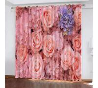 GONGKAI Pink Roses 3D Super Soft Kids Blackout Curtains 100x160cm Thermal Insulated Floral Window Drapes for Bedroom and Living Room