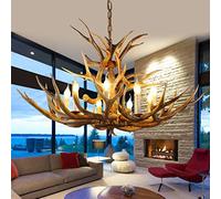 GONGKAI Rustic Deer Antler Chandelier with 8 Lights and 11 Antlers Vintage Resin Ceiling Light for Kitchen Living Room