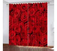 GONGKAI Vintage Red Roses 3D Blackout Curtains for Kids Room Romantic Floral Thermal Insulated Drapes Bedroom and Living Super Soft Fabric Eyelet Ring Top 150x270cm