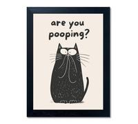 Gongyuanyihao Arts Funny Black Cat Wall Art - Are You Pooping Bad Smell Bathroom Decor, Guest Toilet Decor, Black Framed Prints 8"x10", Cute Animal Modern Minimalistic Bathroom Sign