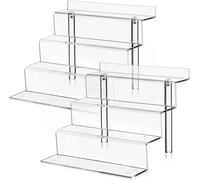 Gonice 2 Pack 4 Tier Acrylic Display Riser, 12 x 9 Inch Clear Display Stand for Amiibo Funko POP Figures and Perfume, Display Riser for Graduation Party, Birthday Party (12*9 clear)