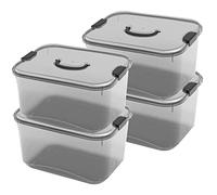 GONICVIN 6L Plastic Storage Boxes With Lid and Handles - Stackable for Home, Office (4 Packs, Black)