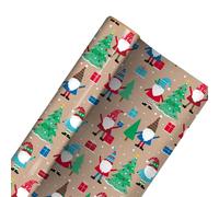 Gonk Christmas Recyclable Brown Gift Wrapping Paper Roll 4m - Eco-Friendly Festive Present Wrap