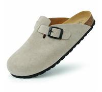 GONKOS®, Leather Clogs with Cork Insole, Genuine Leather, Natural Cork, Adjustable Buckle to The Foot, Men/Women Sandals, Quality Sandals Made in Spain, Color Stone Suede Size 3,5