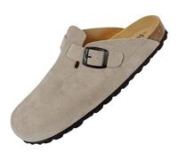 GONKOS®, Leather Clogs with Cork Insole, Genuine Leather, Natural Cork, Adjustable Buckle to The Foot, Men/Women Sandals, Quality Sandals Made in Spain, Color Stone Suede Size 7