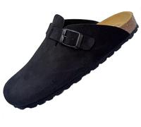 GONKOS®, Leather Clogs with Cork Insole, Genuine Leather, Natural Cork, Adjustable Buckle to The Foot, Men/Women Sandals, Quality Sandals Made in Spain, Color Black Suede Size 8