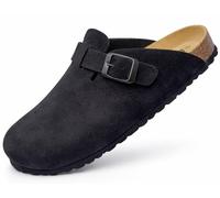 GONKOS®, Leather Clogs with Cork Insole, Genuine Leather, Natural Cork, Adjustable Buckle to The Foot, Men/Women Sandals, Quality Sandals Made in Spain, Color Black Suede Size 5